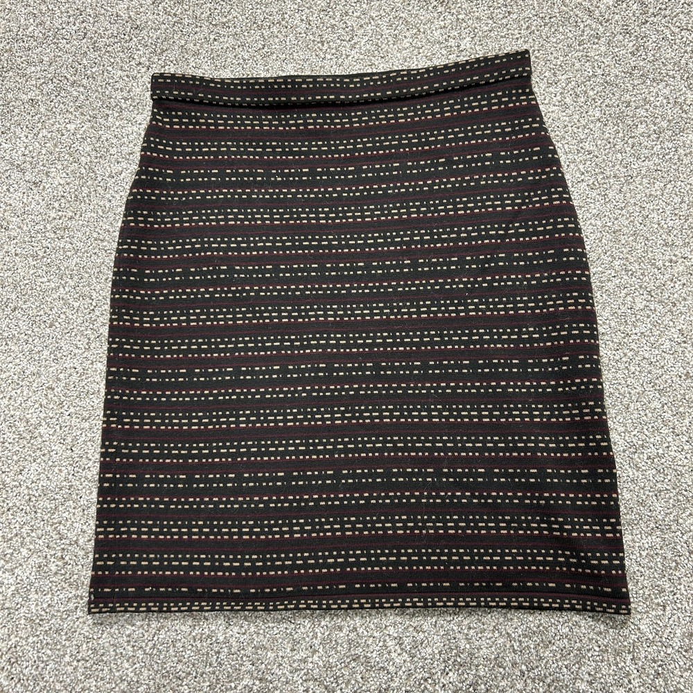 Worth New York Skirt Womens Small Black Striped Knit Pencil Knee Length Office